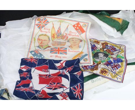 Collection of assorted early to mid 20th Century commemorative handkerchiefs and scarves to include coronation commemorative 