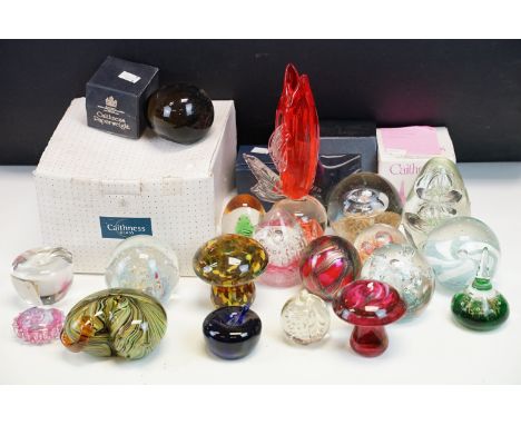 Collection of 25 glass paperweights &amp; ornaments to include Caithness Flamenco fruit bowl, Caithness Reflections, Phoenici