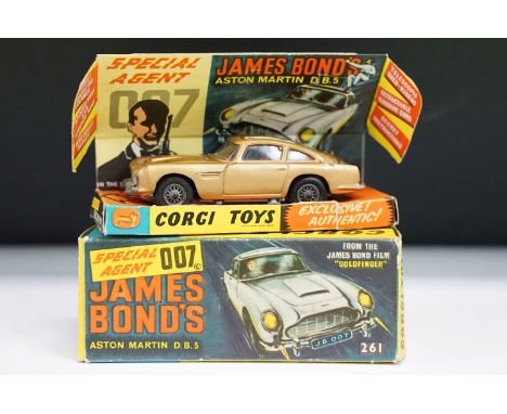 Boxed Corgi 261 James Bond Aston Martin DB5 diecast model, with ejector henchman figure, secret instructions and bag, diecast