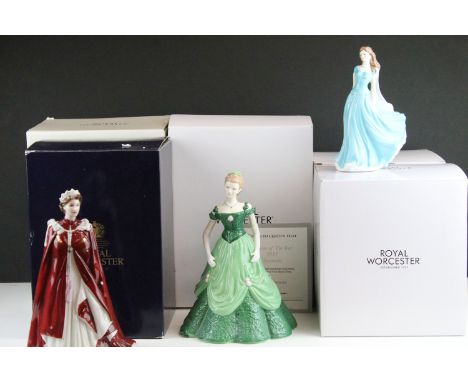 Five boxed Royal Worcester porcelain figurines to include In Celebration of The Queen's 80th Birthday 2006, Susannah - Figuri