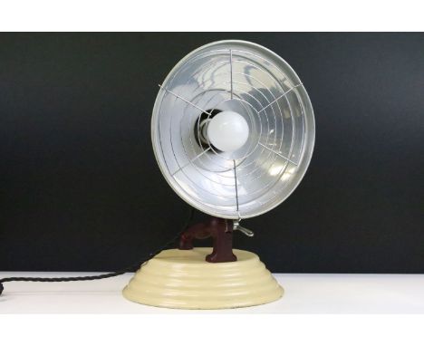 Barber Health Lamp, cream enamel, with original red Barber tag and bulb, 15" approx height 