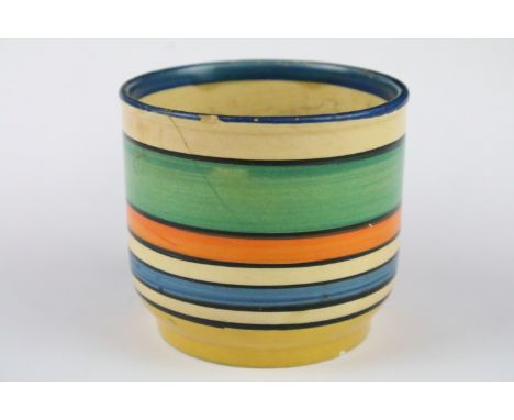 Clarice Cliff for Newport Pottery - A Bizarre range 'Liberty Stripe' pattern circular pot, approx 7.5cm tall, printed mark to