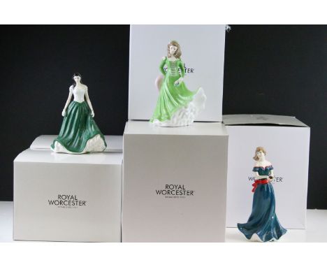 Six boxed Royal Worcester lady figures to include Caitlin Ireland ltd edn, 2 x Birthstone Crystal - Cancer ltd edn, Birthston