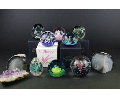Five boxed Caithness glass paperweights to include Chorale (ltd edn), Myriad Blue, Moonflower, Counterpoint (ltd edn) and Dom