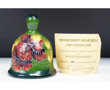 Moorcroft Year Bell First Edition 1983 decorated in the Hibiscus pattern, ltd edn, no. 104/1000, with certificate 