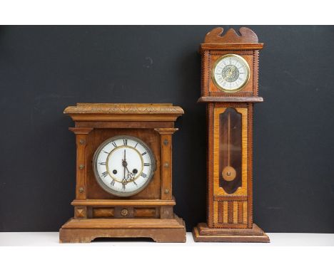 Late 19th / early 20th century chiming mantel clock, the white enamel dial with black Roman numerals, the case with studded e