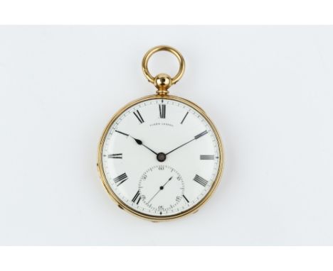 AN 18CT GOLD OPEN FACE POCKET WATCH BY VINER, the circular signed dial with Roman numerals and subsidiary seconds dial, to a 