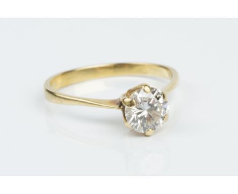 A DIAMOND SINGLE STONE RING, the round brilliant-cut diamond in six claw setting, yellow precious metal mounted, diamond weig