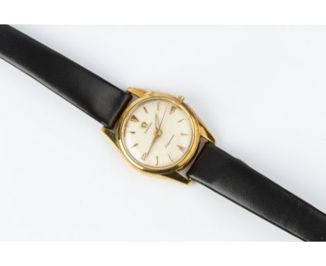 A LADY'S 'SEAMASTER LADYMATIC' WRISTWATCH BY OMEGA, the circular dial with baton markers and arrowhead quarters, to a calibre