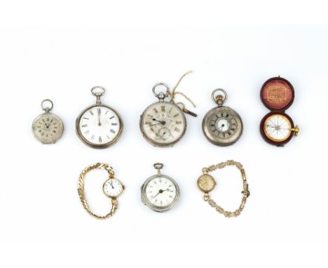 A COLLECTION OF ANTIQUE AND LATER WATCHES, comprising a George III silver pair case pocket watch, the key wind verge movement