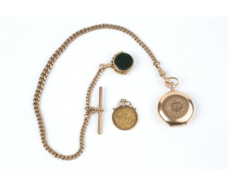 A HUNTER FOB WATCH BY LONGINES, with Arabic numerals and subsidiary seconds dial, to a keyless wind ¾ plate movement and engi