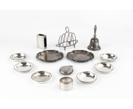 A COLLECTION OF SILVER, to include a pair of small dishes with shaped borders, by Alexander Clark &amp; Co Ltd, Birmingham 19