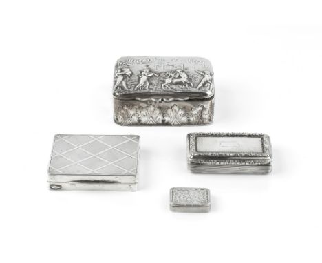 A WILLIAM IV SILVER RECTANGULAR SNUFF BOX with reeded sides and foliate cast borders, by Edward Smith, Birmingham 1833, 7cm l