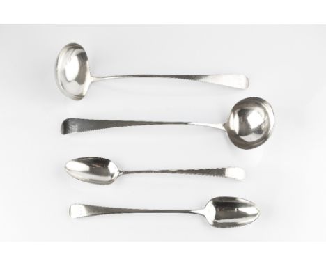 A GEORGE III SCOTTISH SILVER OLD ENGLISH PATTERN SOUP LADLE, by Alexander Henderson, Edinburgh 1806; another, maker's mark in