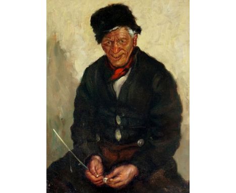 Italian School, late 19th / early 20th Century - half length portrait of an elderly gentleman holding a pipe, oil on canvas, 
