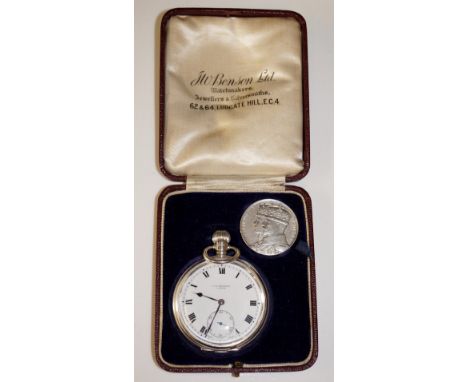 J W Benson - a rare commemorative silver fob watch, the white enamel dial inscribed J W Benson, London, subsidiary seconds di