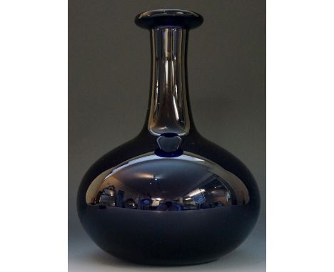 A Bristol blue onion-shaped decanter, 19cm high, 13cm wide, Circa 1860 (lacking stopper)