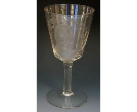 A glass goblet commemorating the appointment of General Haig as the head of the British Expeditionary Forces in 1915, wheel e