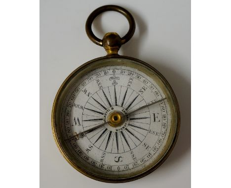 A Victorian brass pocket compass by 'Negretti & Zambra, London', 6.5cm high, 5cm wide