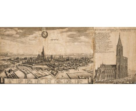 17. Jh.  Kupferstichkarte. Argentina. Straßburg. Gesamtansicht mit den  Befestigungen: Stauffenburg, Ortenburg und Geroldseck