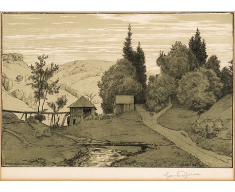 1839 Bernau - 1924 Karlsruhe. Lithogr. Die Sägemühle bei Happach. U.r. mit Bleistift sign.  U.r. im Stein monogr. u. 96(18) d