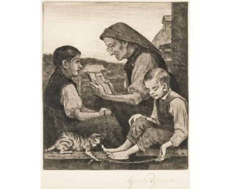 1839 Bernau - 1924 Karlsruhe. Radierung. Abendsegen. In der Pl. monogr. u. 19(19) dat., 'nach  einer Zeichnung 1866' bez. 21 