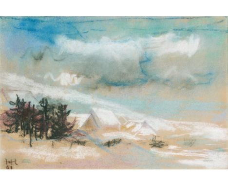 1916 Singen/Hohentwiel - 1989 Hinterzarten.  Pastell. Blick über verschneite Dächer eines Schwarzwälder  Dorfes. U.l. sign. u