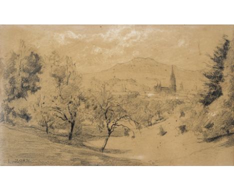 1865 Wertheim - 1921 Freiburg. Studium an den Kunstakademien in  Karlsruhe und Düsseldorf.  Kohle-/Bleistiftzeichnung. Von de
