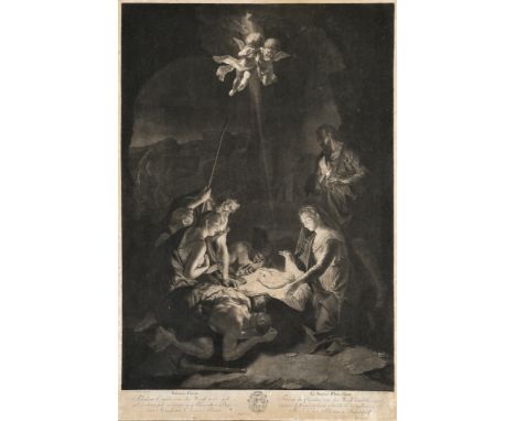 18. Jh.  Kupferstich. Geburt Christi. Gestochen von Elias Haid  (1739-1809). Bayerische Staatsgemäldesammlung. In der Pl. bet