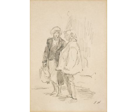 1. Hälfte 20. Jh.  Bleistiftzeichnung. Drei Damen im Gespräch. U.r. monogr. 19 x 13  cm. Pass. R.