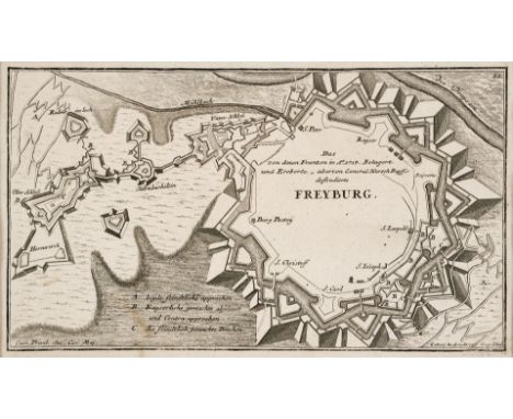 18. Jh.  Kupferstichkarte. 'Das von denen Franzon in Ao. 1715 Belagert  und Eroberte, aber von General Harsch Dappfer defendi