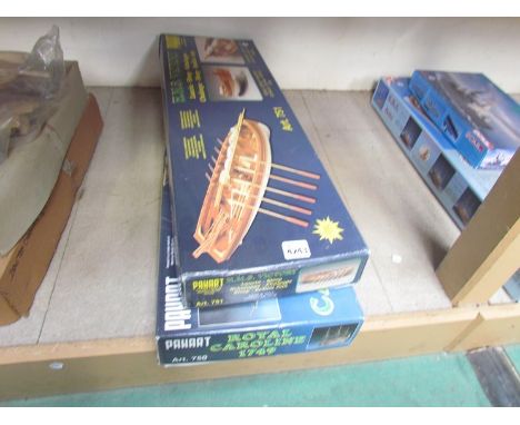 Two boxed unmade "Panart" model kits, 1:16 scale HMS Victory sloop and 1:47 scale Royal Caroline 1749