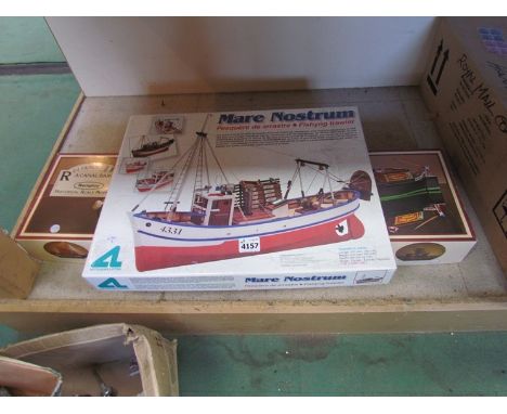 Two boxed unmade wooden model kits, Fishing Trawler 1:35 scale and a "Reliance" models canal barge 
