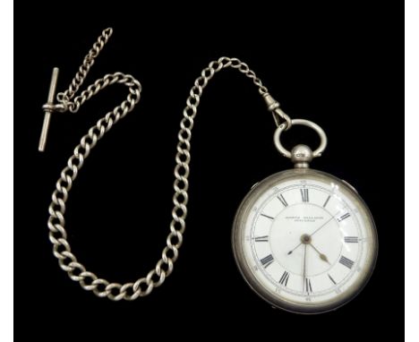 Victorian silver centre seconds key wound chronograph pocket watch by Joseph Mellanby, Stockton, No. 126109, white enamel dia