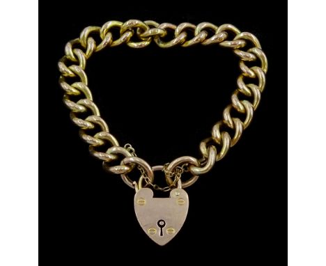 Edwardian 9ct rose gold curb link bracelet, with heart locket clasp, Birmingham 1909Condition Report:Approx 18.3gm, length = 