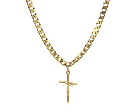 9ct gold flattened curb link chain necklace, with 9ct gold crucifix / cross pendantCondition Report:Approx 20.45gm, hallmarke