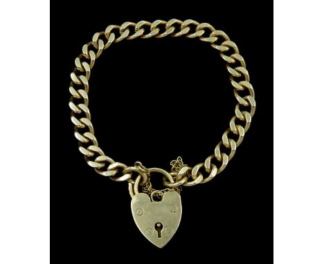 9ct gold curb link bracelet, with heart locket clasp, Birmingham 1976Condition Report:Approx 20.25gm, length = 18cm, good con