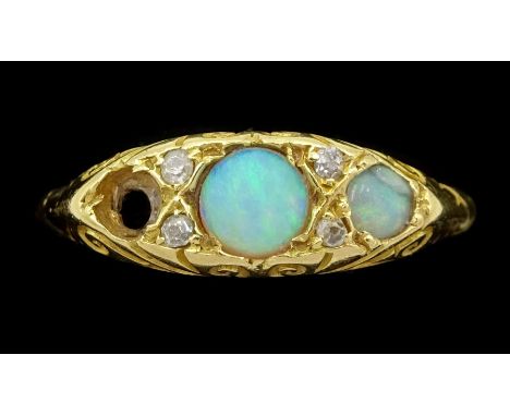 Early 20th century opal and diamond ring, stamped 18ctCondition Report:Approx 2.5gm, tested 18ct, size Q, one opal missing