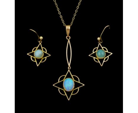 Early 20th century 9ct gold opal pendant, on later gold chain and a pair of matching earringsCondition Report:Approx 4.65gm, 
