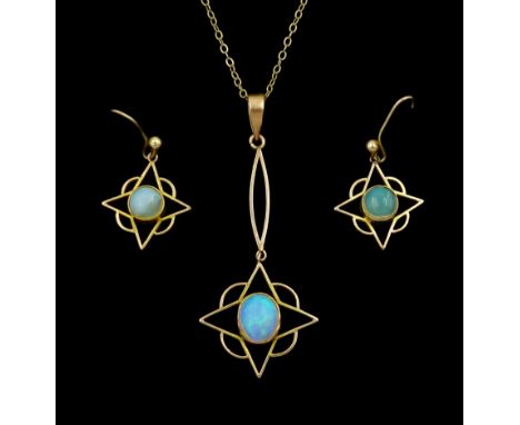 Early 20th century 9ct gold opal pendant, on later gold chain and a pair of matching earringsCondition Report:Approx 4.65gm, 