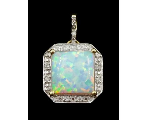 9ct gold opal and diamond pendant, stamped 375Condition Report:Approx 0.85gm, length = 16mm, good condition