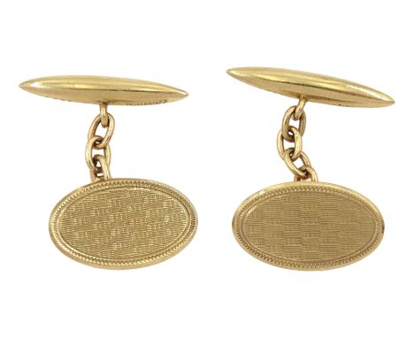 Pair of early 20th century 9ct gold cufflinks with engine turned decoration, Chester 1928Condition Report:Approx 4.75gm, few 