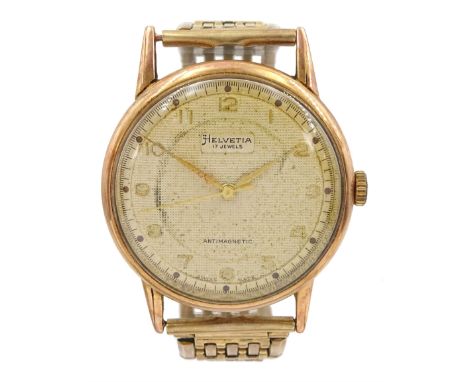 Helvetia gentleman's 14ct gold manual wind wristwatch, London 1946, on gold-plated bracelet strapCondition Report:Back case o