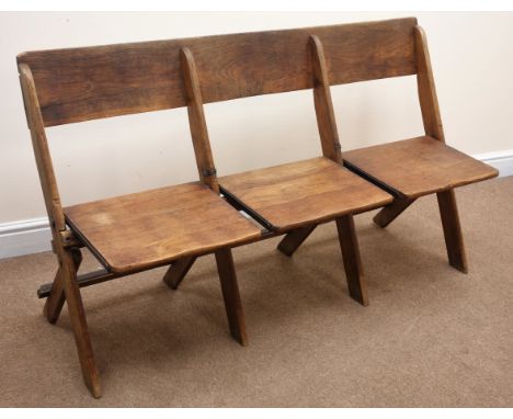 Vintage three seat oak folding bench, W140cm Condition Report Click here for further images, condition, auction times & deliv