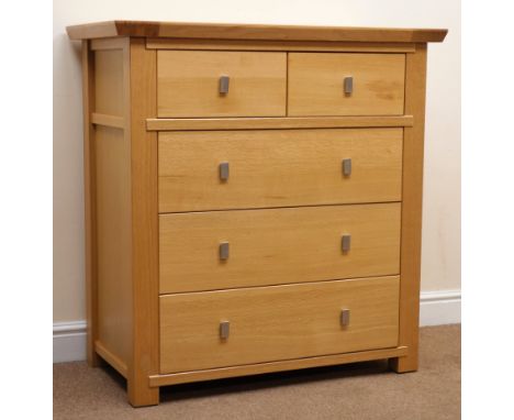 Ponsfords of Sheffield light oak chest, two short and three long drawers, stile supports, W100cm, H103cm, D50cm Condition Rep