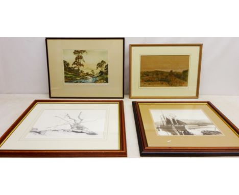 James Priddey (British 1916-1980): Rural River Landscape, engraving signed in pencil, 'Near Mallyan Spout, Goathland', pencil