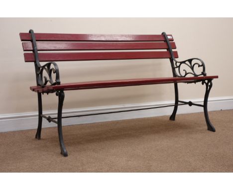 Wrought metal framed garden bench with wooden slats, W122cm Condition Report Click here for further images, condition, auctio