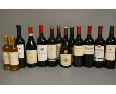 11 &amp; 2 half bottles of European wine, comprising 2 2009 Ch. Le Pre du Moine bordeaux, 1 2001 Ch. Chabbert Faugeres, 1 201