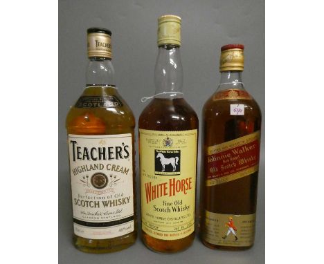 1 bottle White Horse fine old scotch whisky, 70°, together with a Johnnie Walker red label old scotch whisky and 1 Teacher's 