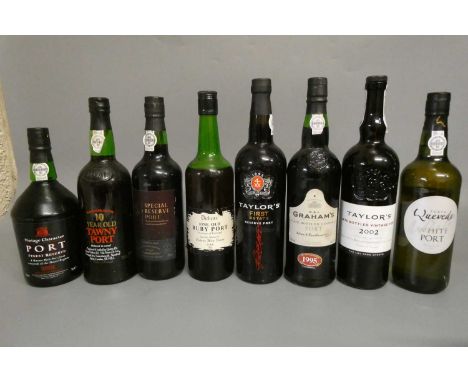 8 bottles of port, comprising Taylors LBV 2002, Taylors first estate reserve, Grahams LBV 1995, Dickens fine old ruby, Sainsb